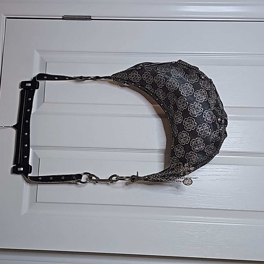 Vintage Kathy Van Zeeland Edgy, Studded Hobo Style Purse with Chain and Charms